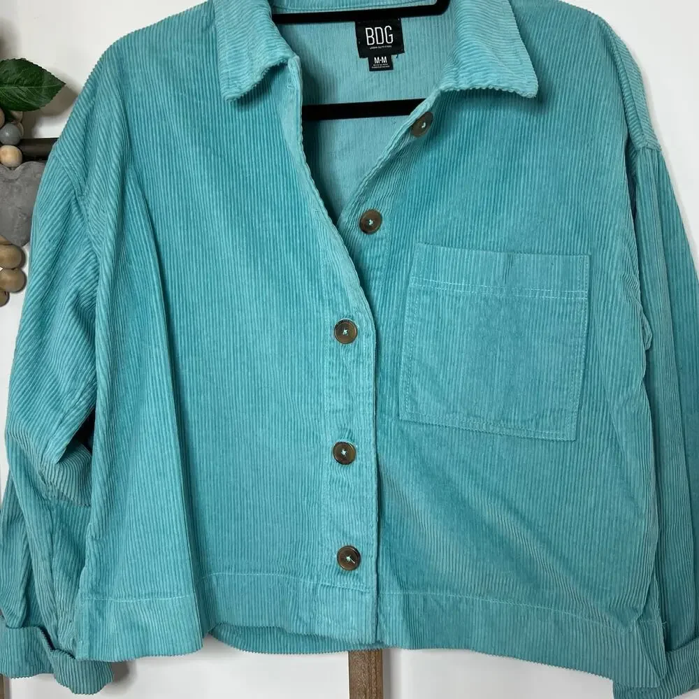 BDG Urban Outfitters Teal Corduroy Button Down Shacket Size Medium - Picture 3 of 7